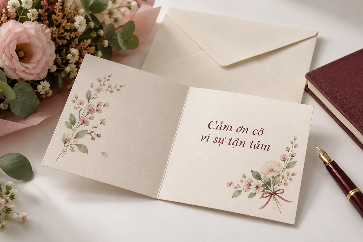 Mẫu thiệp mở ghi lời cảm ơn và lời chúc 20/10 cho cô giáo