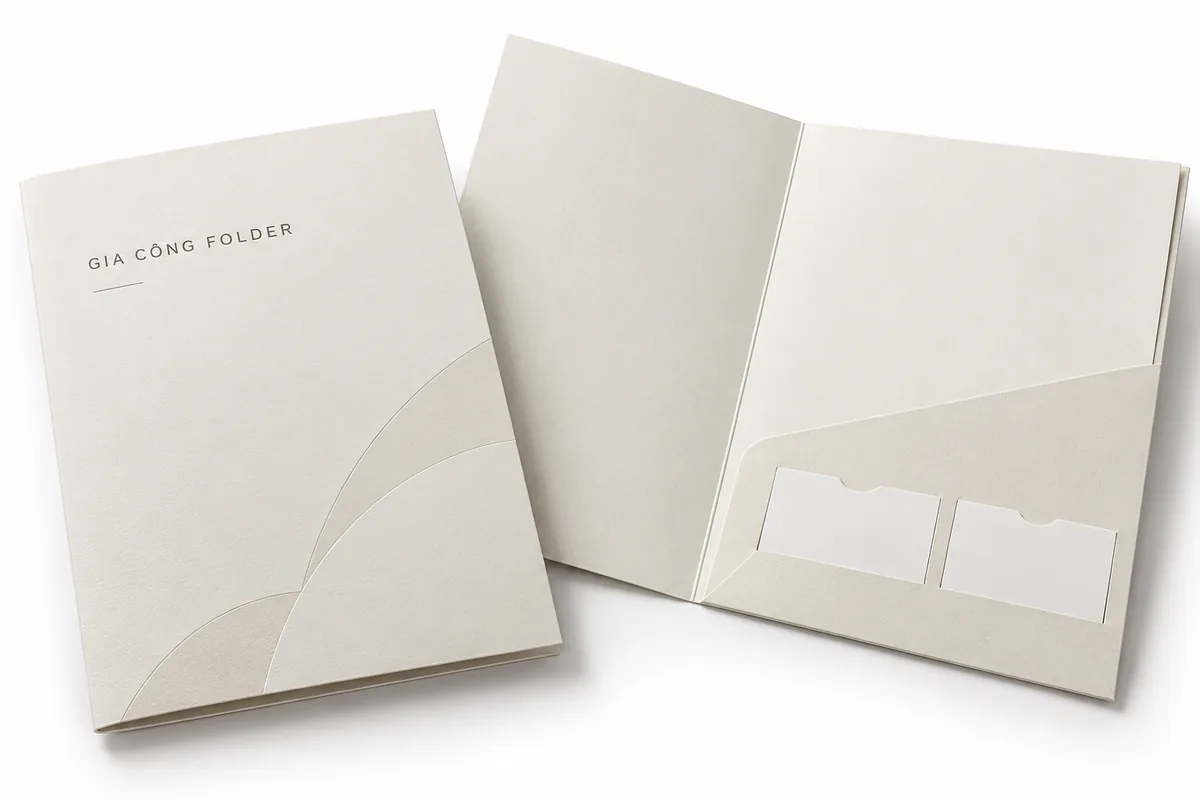 Ngăn giấy và khe cài danh thiếp của folder
