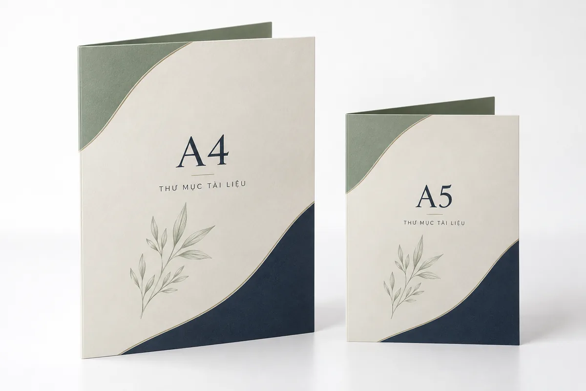 Hai mẫu folder giấy kích thước A4 và A5