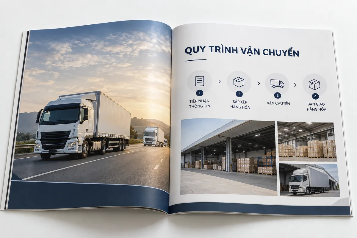 Hồ Sơ Năng Lực Công Ty Vận Tải: 10 Nội Dung Cần Có 3 Trang trong hồ sơ năng lực minh họa quy trình vận chuyển