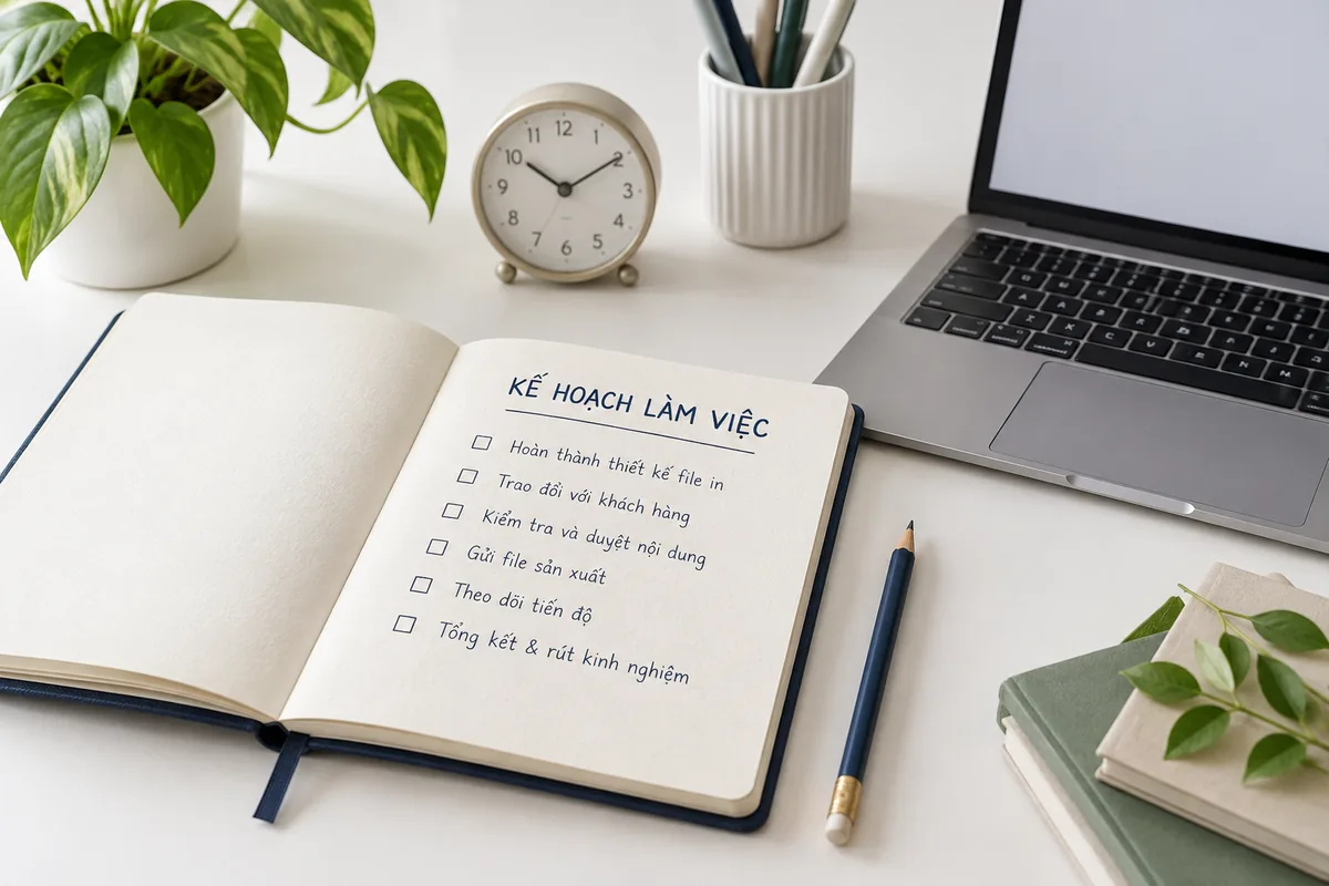 Bàn làm việc tại nhà với sổ kế hoạch