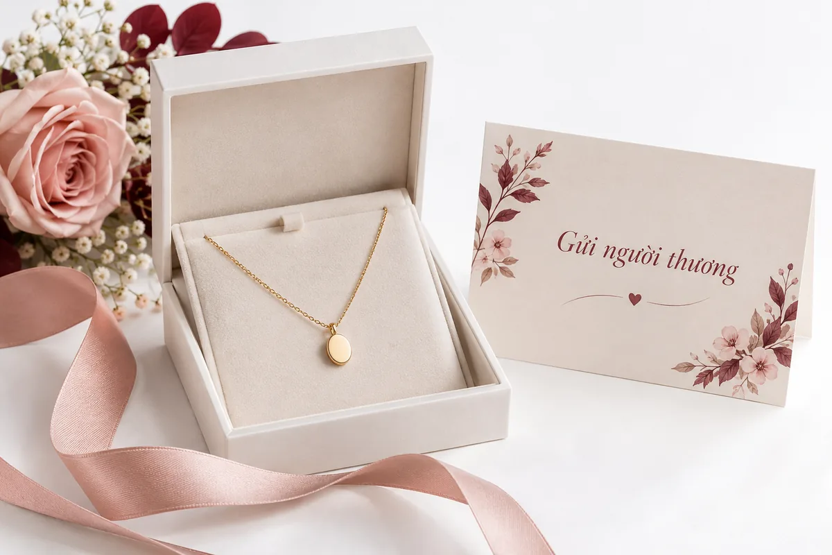 Món quà ngày 8/3 thật ý nghĩa gửi đến người thân 3 Dây chuyền mặt oval trong hộp trang sức trắng kèm thiệp gửi người thương
