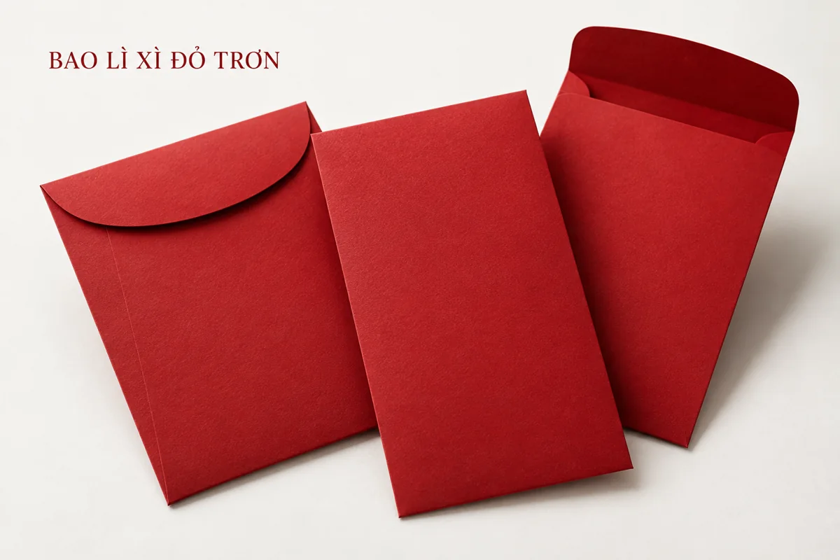 Bố cục minh họa bao lì xì đỏ trơn trên nền trắng