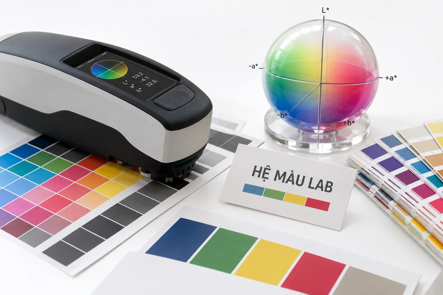 Máy đo màu quang phổ và mô hình hệ màu Lab trong studio